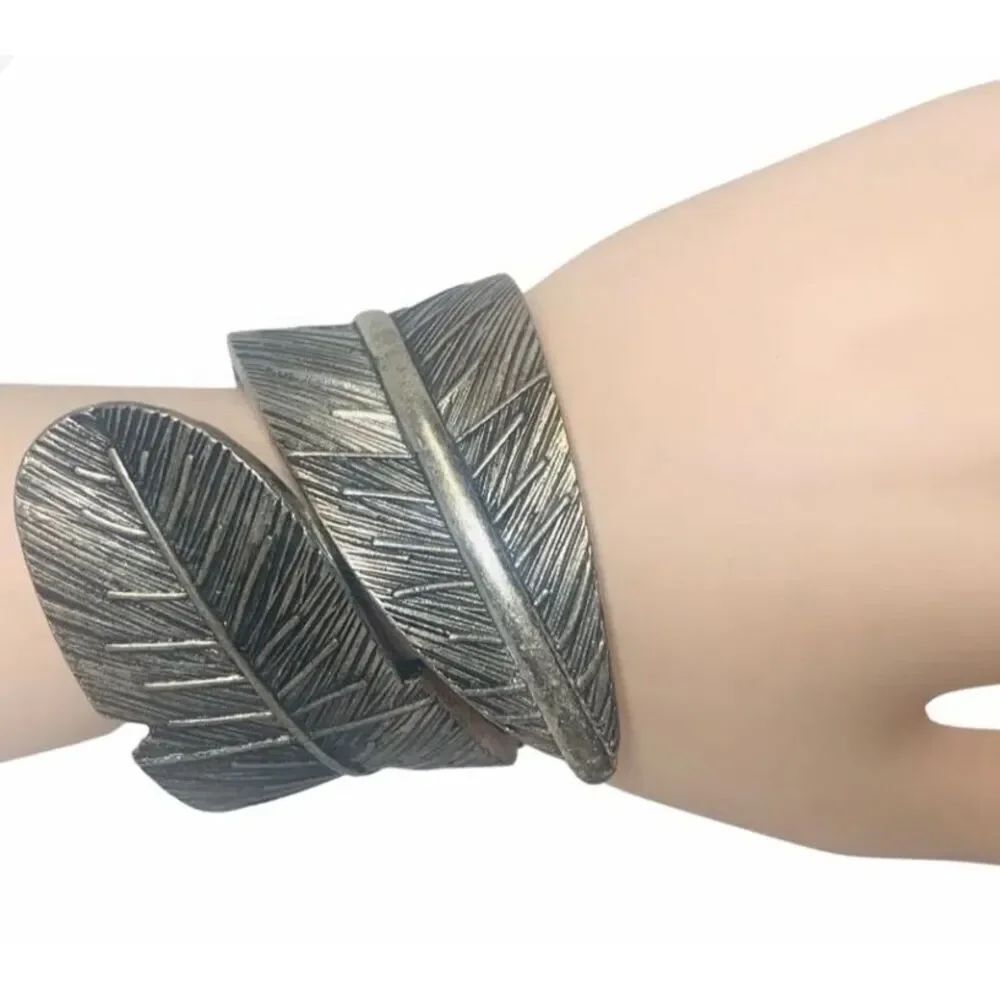 Silver tone Leaf bangle bracelet